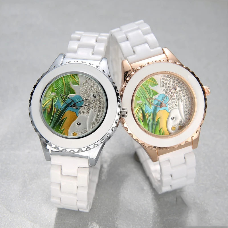 

WOMEN CERAMICS WRISTWATCH LADIES QUARTZ WATCH WATERPROOF CAUSUAL FASHION DRESS PAINTED EMBOSS ELEPHANT GIRLS ANIMAL CLOCK RRELOJ