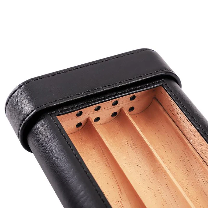 COHIBA Black Genuine Leather Cedar Lined Cigar Case 6/3 Tube Cedar Wood Humidor With Humidifier Cigar Gadgets Portable enlarge