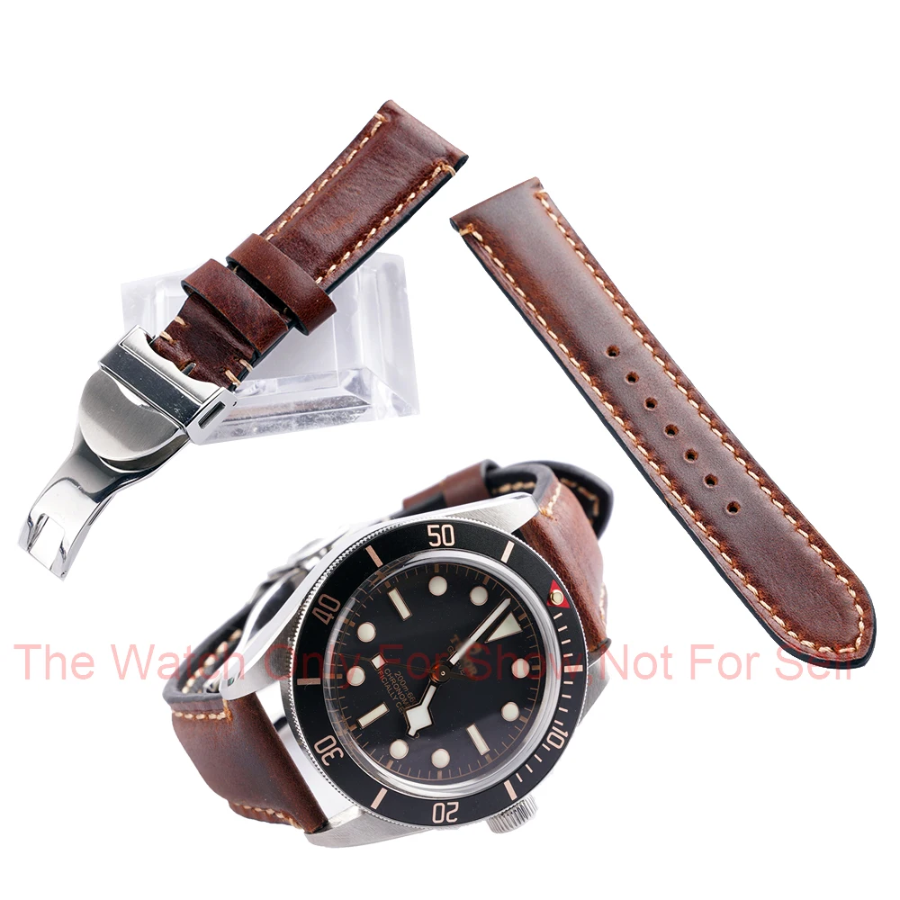 Rolamy 20 22mm Genuine Leather Replacement Wrist Watchband Strap Belt Loops Band Bracelets For Rolex Tudor Black Bay 58 Seiko