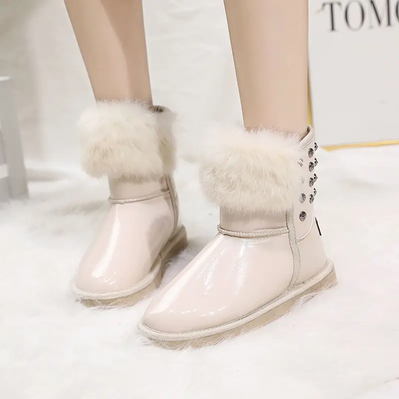 

Winter Snow Boots Genuine Leather Ankle Spring Flat Shoes Woman Short Brown Botas with Fur 2020 for Women Lace Up Boots