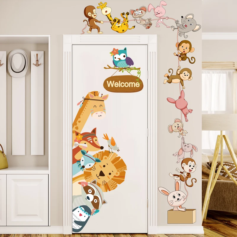 

[SHIJUEHEZI] Cartoon Animals Wall Stickers DIY Children Mural Decals for Kids Rooms Baby Bedroom Wardrobe Door Home Decoration