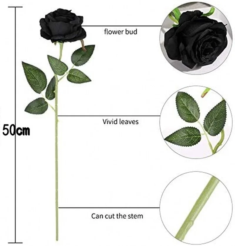 

Black Rose Artificial Flower Single Branch Home Decoration Halloween Christmas Party Simulation Silk Flower Wedding Supplies DIY