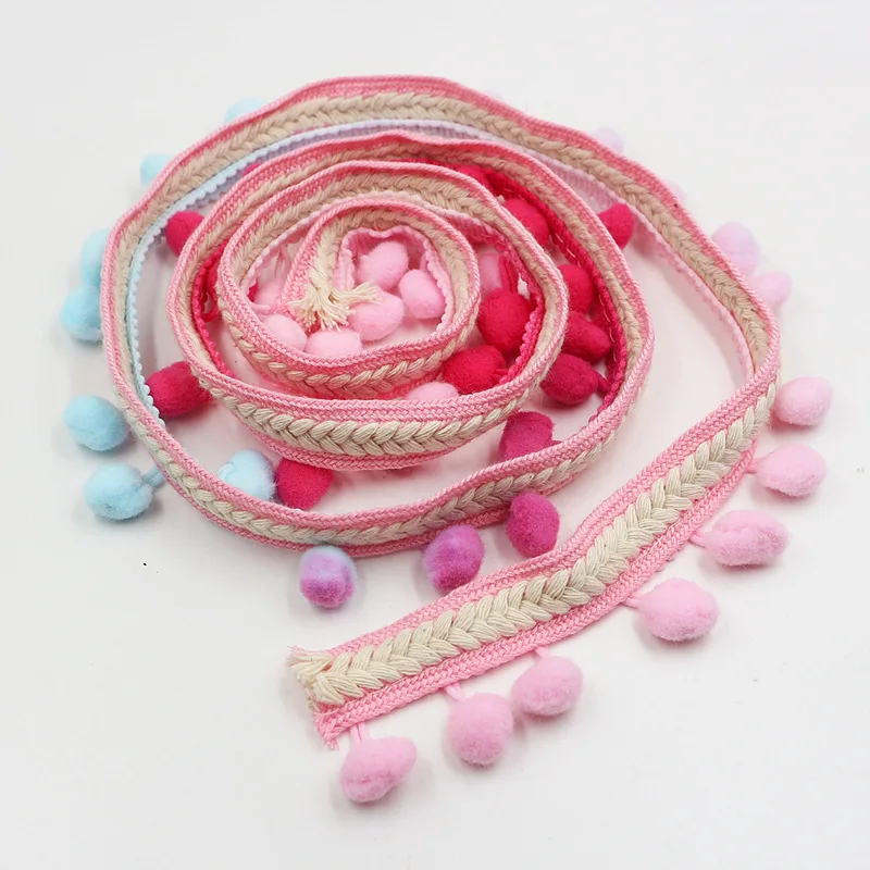 Винтажная вышитая лента 1 2 см Шариковая с бахромой и помпоном для рукоделия