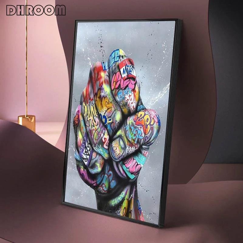 Street Graffiti Canvas Painting Kiss Holding Hands Wall Posters and Prints Abstract Art Picture for Living Room Home Decor | Дом и сад