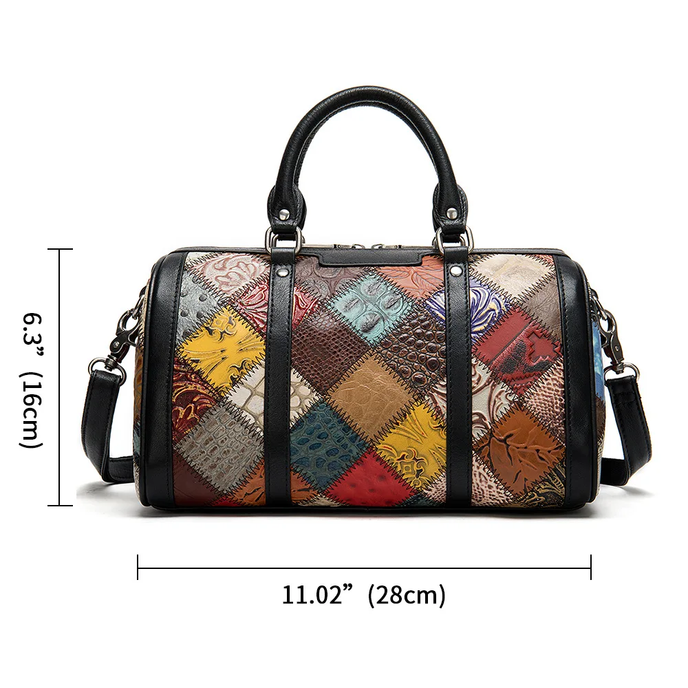 

New Style Female Bag EthnicLeather Ladies Handbag Boston Bag Stitching Pillow-Shaped Female Bag