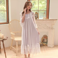 2021 spring modal nightdress girl sweet princess style palace style lace fake two pieces of nightdress household womens wear