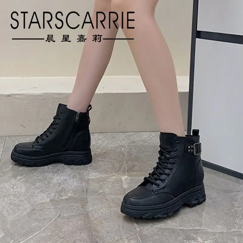 

Женские кожаные сапоги для верховой езды, зимние сапоги из кашемира и хлопка с круглым носком