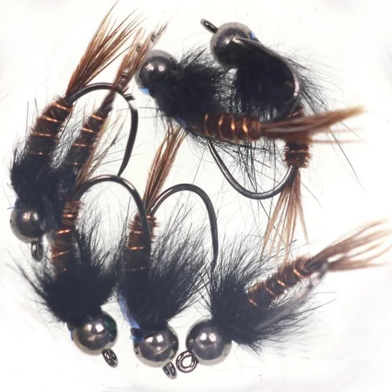 

6 pcs Dry Flies Flash Back Pheasant Tail Nymph Fly Tungsten Bead Head Wet Nymph Fishing Fake Lure for Trout Grayling Panfish