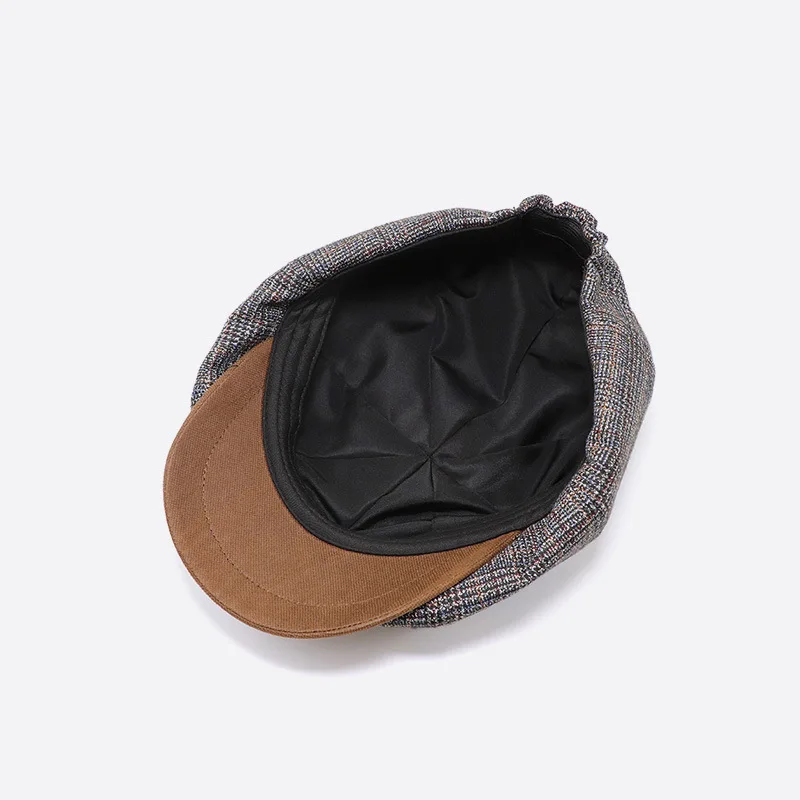 New Hat Autumn and Winter Men's British Style Octagonal Hat Retro Stitching Contrast Color Newsboy Hat Berets Outdoor Warm Hat