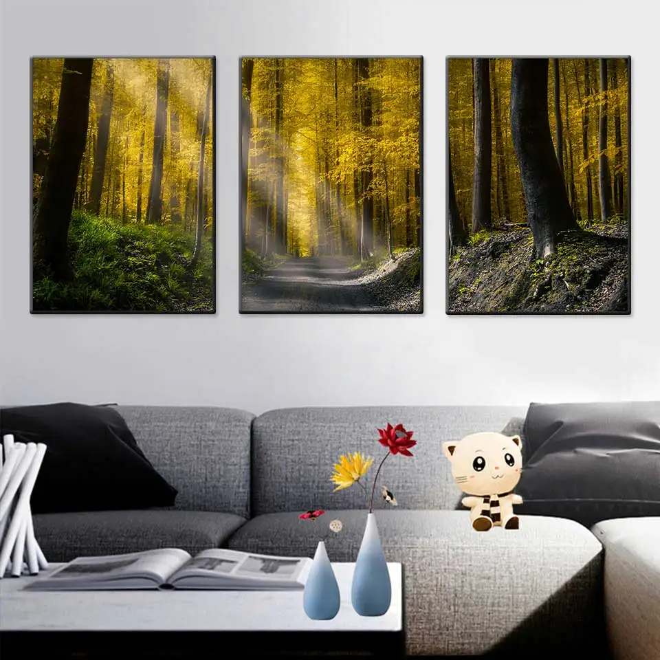 Современный скандинавский Солнечный свет плакат с изображением леса холст