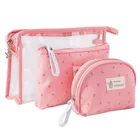 3 набора, Повседневная Женская дорожная косметичка из ПВХ кожи на молнии, прозрачный чехол для косметики, органайзер, сумка для хранения, сумки для туалетных принадлежностей