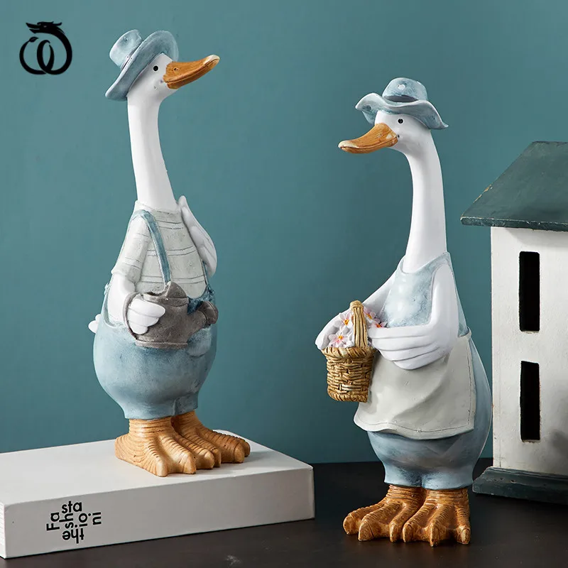 

WU CHEN LONG Resin Artificial Duck Garden Sculpture Animal Statue Couple Decoration Simulation Pond Decor Landscape Crafts R6796