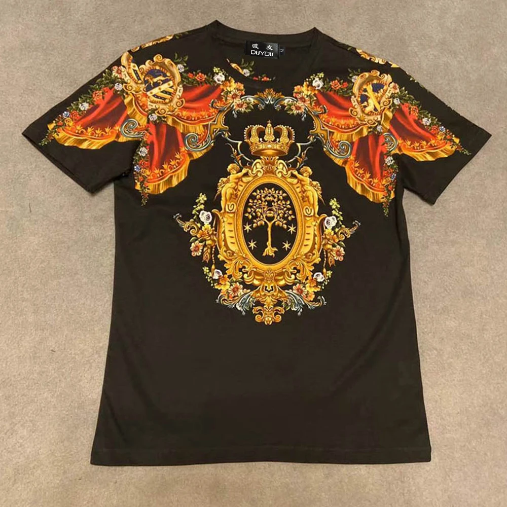 Футболка DUYOU с принтом короны для мужчин и женщин 100% хлопок летняя футболка