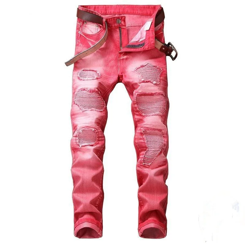 Классические мужские байкерские джинсы с дизайном Парижа облегающие брюки из