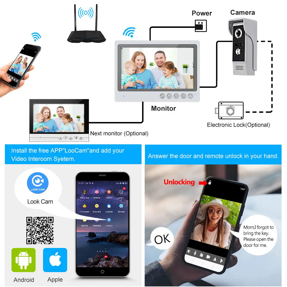 9 Inch Wifi Video Door Phone Wireless Video Intercom System for Home DoorPhone Doorbell Wired Camera + Monitor Remote Unlock enlarge