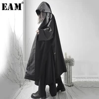 eam loose fit black vent split joint big size long jacket new hooded long sleeve women coat fashion tide spring 2022 1s662