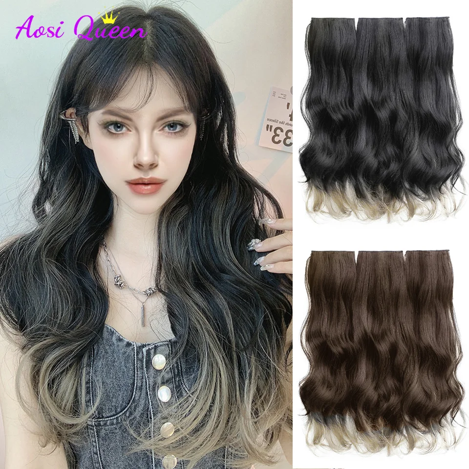 

perruque synthétique brune noire, Extension capillaire naturelle épingle à Clip faux cheveux pour femmes coussin capillaire en