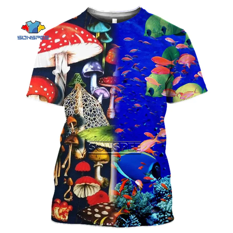 

Забавная футболка Pincou, футболка контрастных цветов с изображением волшебной еды, грибов и глубоководной рыбы, модная футболка оверсайз с кр...