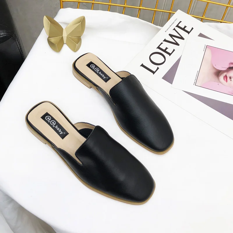 Genuine Leather Mule Shoes Women Flat Slippers Low Heels Slides Concise Style Ladies Casual Designer Shoe Woman Comfort Sliders | Обувь