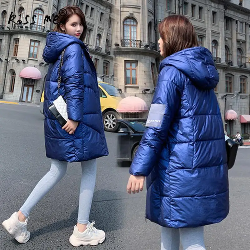 Однотонная женская зимняя куртка пуховик для улицы теплое пальто с капюшоном