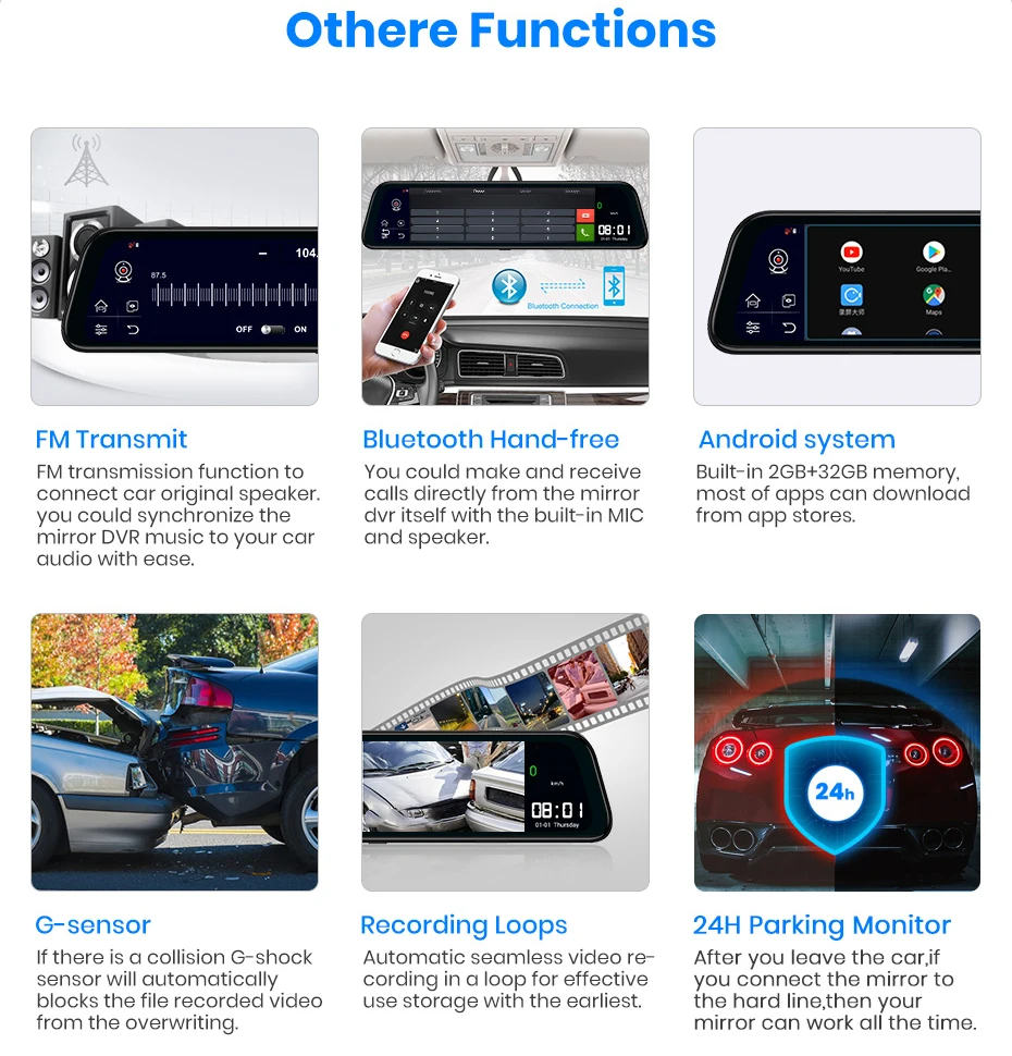 Автомобильный видеорегистратор 12 дюймов 4G Android 8 1 HD 1080P GPS wi fi ADAS двойной