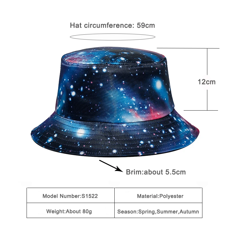 

Brand Summer Bucket Hat Men Starry Sky Print Panama Sun Cap Flat Top Fisherman Hat For Women Hip Hop Basin Cap Fashion casquette