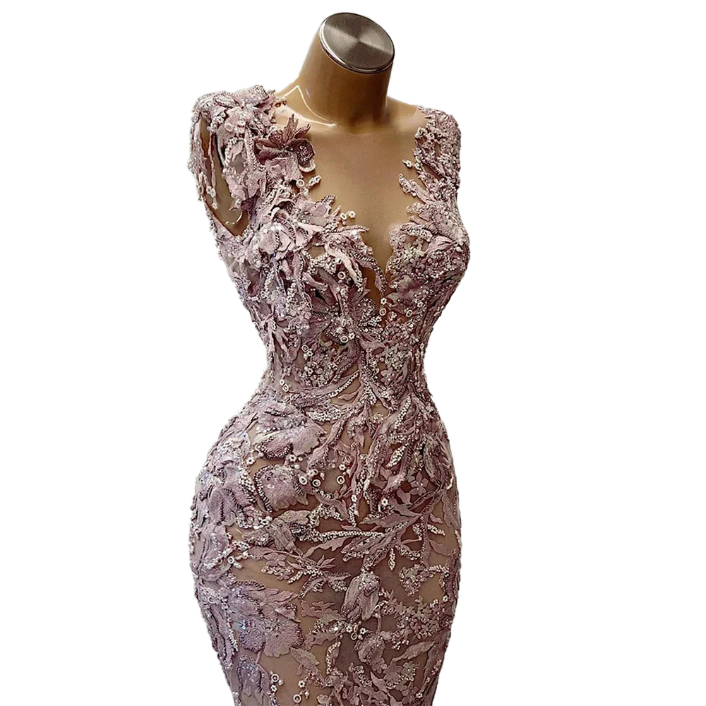 Mermaid Sleeveless Luxury Evening Dress Lace robes longues pour les femmes Pink Women Dresses For Party and Wedding Prom