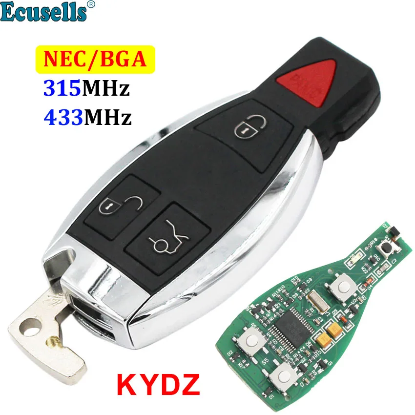 

Smart keyless entry Remote Key fob 3+1/4 Buttons 315MHz 433mhz for Mercedes-Benz 2000+ support BGA/NEC with battery holder HU64