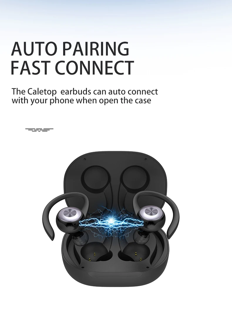 CALETOP TWS Bluetooth 5.0 Earphone Sports Wireless Earphones Ear Hook Noise Reduction Headphones Stereo Sound Headset with MIC