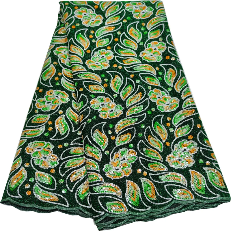 

New Style Nigerian Lace Fabric 2022 High Quality African Swiss Voile Embroidery 3D Sequins Net Lace Fabric 5 Yards For Dresses