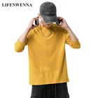 LIFENWENNA Осенняя однотонная мужская футболка с круглым вырезом в стиле футболка с длинным рукавом мужская одежда тенденции моды Slim Fit Хип-Хоп футболка 5XL