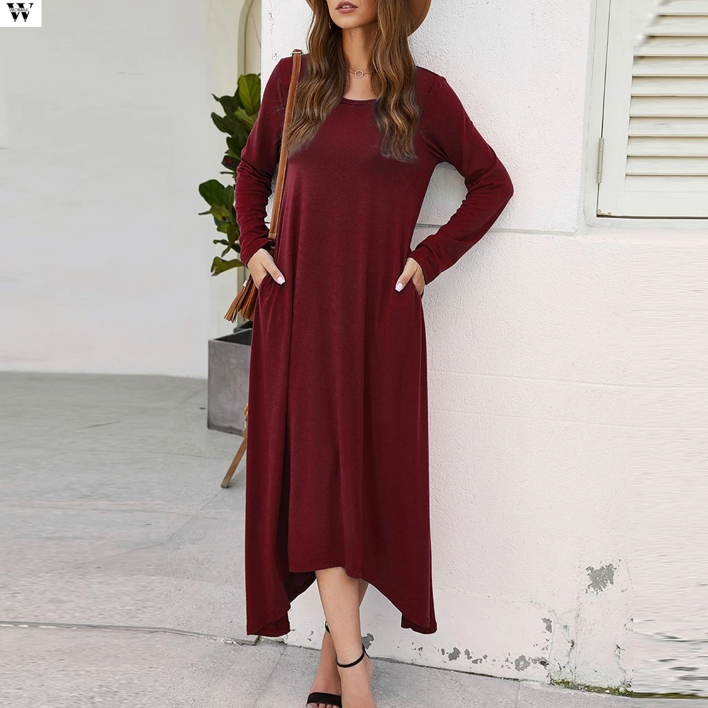 Зимнее платье осеннее женское модное пикантное однотонное свободное