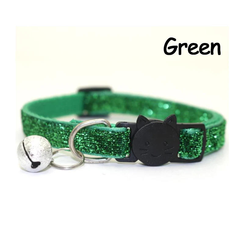Green SUPREPET блестящий ошейник для кошек с бриллиантами регулируемый ремень для домашних животных котенок ошейник для собак и кошек с колокольчиком кожаный ремешок для Аксессуары для котенка - Цвет: Green