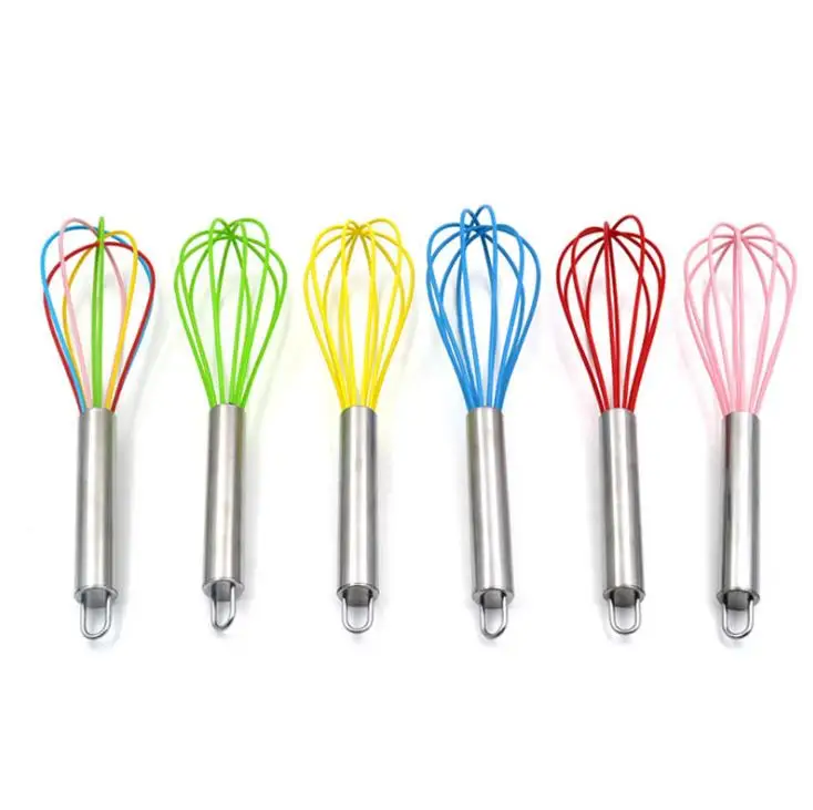 

10 Inch Wire Whisk Stirrer Mixer Egg Beater Color Silicone Egg Whisk Stainless Steel Handle household Baking Tool SN3029