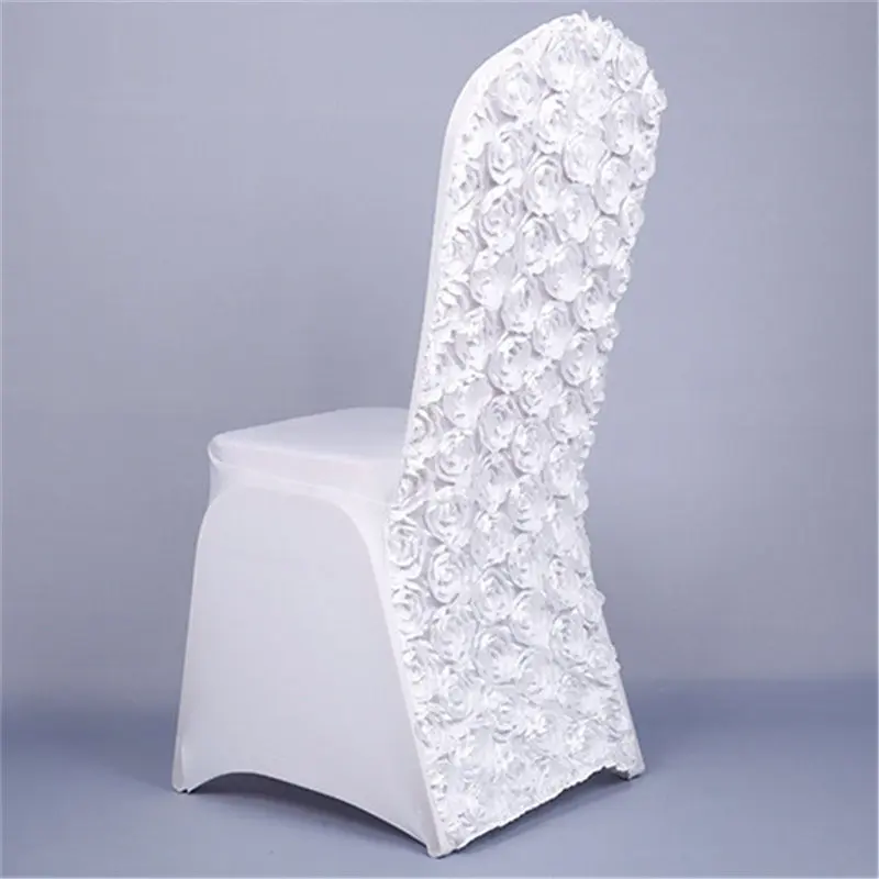 

New Stretch Wedding Chair Covers With Rose Flower Solid White Red Spandex Chair Cover For Hotel Banquet Party Home Textile