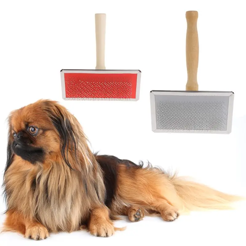

Pet Grooming Comb Shedding Hair Remove Brush Wood Handle Slicker Dog Cat Supply L4MB