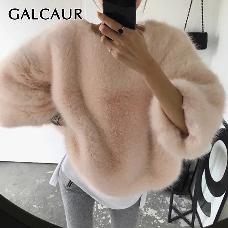 

Толстовка GALCAUR женская с круглым вырезом, повседневный однотонный свитшот с длинным рукавом, Минималистичная модная одежда в Корейском сти...