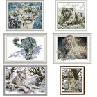 Комплект для вышивки с изображением животных Joy Sunday, вышивка крестиком с изображением тигра в снежном леопарде, 11CT 14CT, картина для украшения дома
