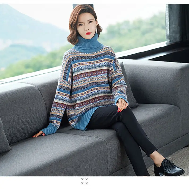 

Autumn and Winter Women's Thick Sweater New Foreign High Neck Loose Pullover Sweater