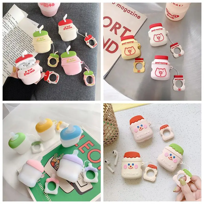 3D милый мультяшный банан, клубника, йогурт, бутылка молока, якульт, гарнитура, защитный чехол для Airpods 1 2, чехол, беспроводная Крышка для наушников