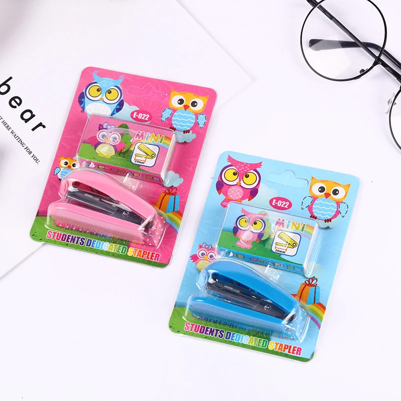 1 PCS Cute New Mini Owl Stapler Set Cartoon Office School Supplies Staionery Paper Clip Binding Binder Book Sewer