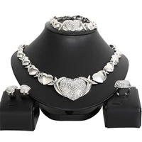 hotsale nigerian wedding african beads jewelry sets crystal necklace sets silver color jewelry set wedding accessories
