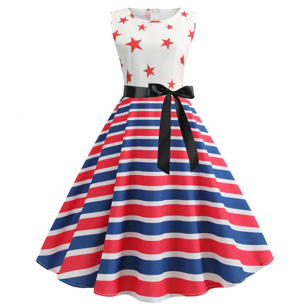 Розовый со звездным принтом летние платья 2019 Модные полосатые без рукавов с в