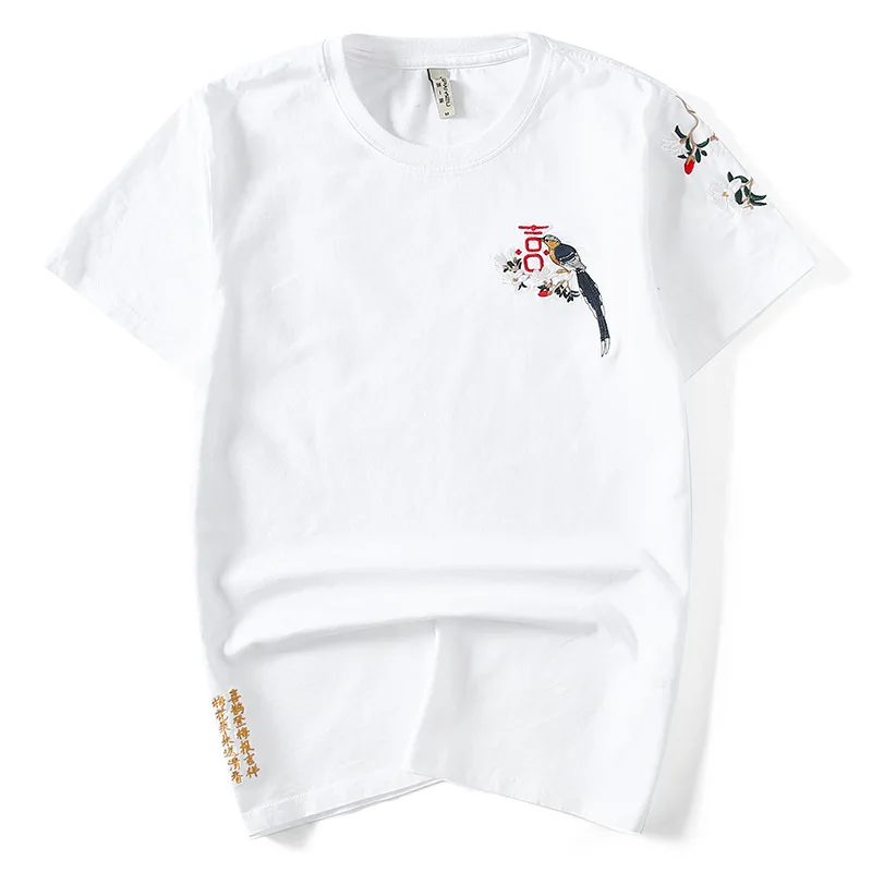 

Men Tshirt 2019 Harajuku China 's Embroidery Magpies Unisex Couple T-shirts Modis Cotton Tee Short Sleeve Hip Hop tops T Shirts