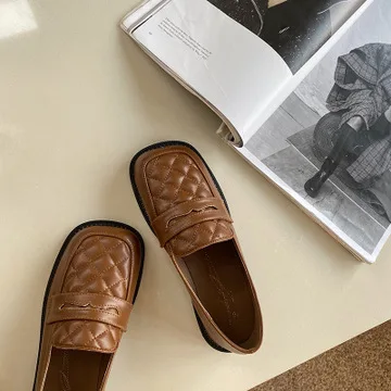 

Shoes Woman 2021 Autumn Modis Square Toe Oxfords Loafers With Fur Casual Female Sneakers Flats New Fall Cute Leather Slip-on Sum