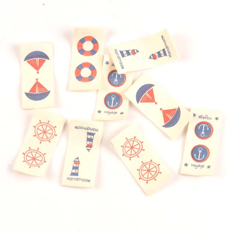 Смешанные 50 шт навигационные печатные бежевые хлопковые тканые этикетки для
