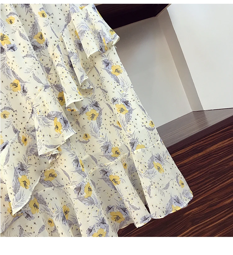 

Plus Size Women Casual Chiffon Floral Dress Summer 2020 V-neck Short Sleeve Elastic Waist Patchwork Ruffle Midi Dresses