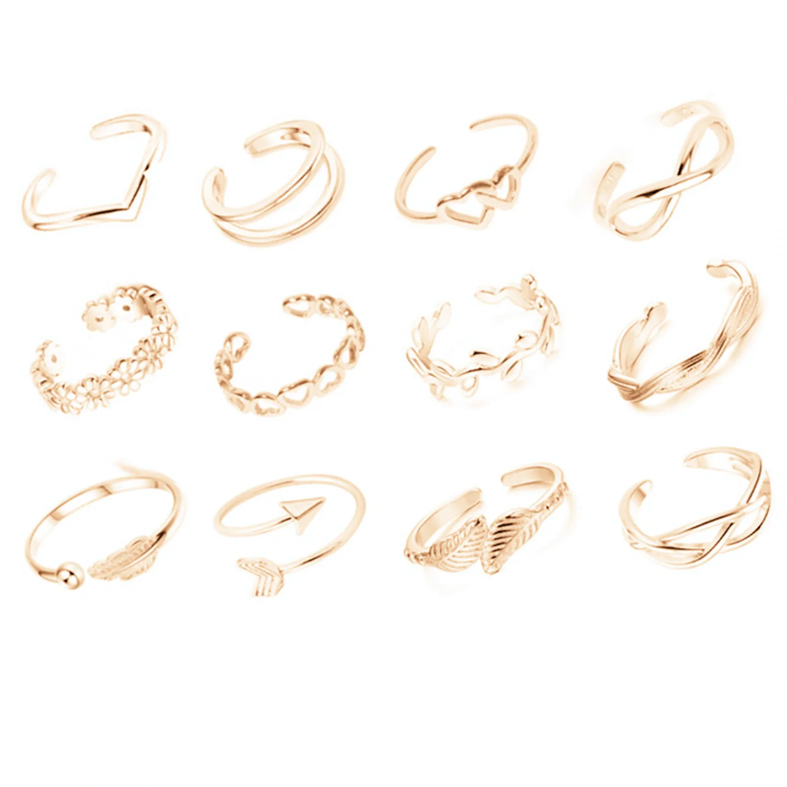 

6/8/10/12Pcs 925 Sterling Silver Set Hand And Foot Adjustable OpeningRing Punk Sweet Style Jewelry Gift