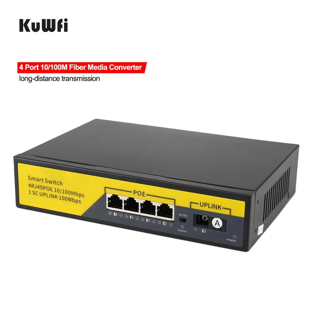 KuWFi 4 порта сетевой коммутатор 48 в POE 10/100 Мбит/с IEEE 802 3 af/at Ethernet Стандартный RJ