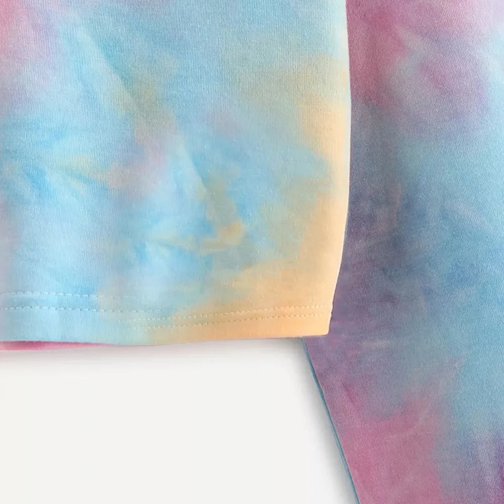 

JAYCOSIN Women's Short Hoodies Fashion Long Sleeve Tie-Dye Pullover Casual Patchwork Printed Sweatshirt Hooded Thin Crop Tops